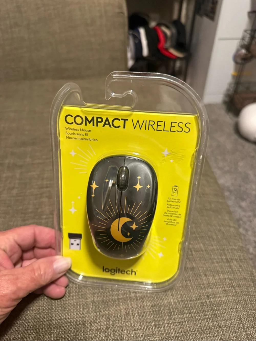 Logitech Wireless Mouse Packaging - Yellow and Clear